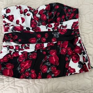 White House Black Market Strapless Top - Red and Black Floral